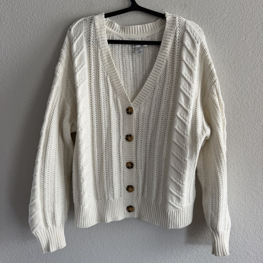 Cupcakes and Cashmere Women's white cable knit button up cardigan